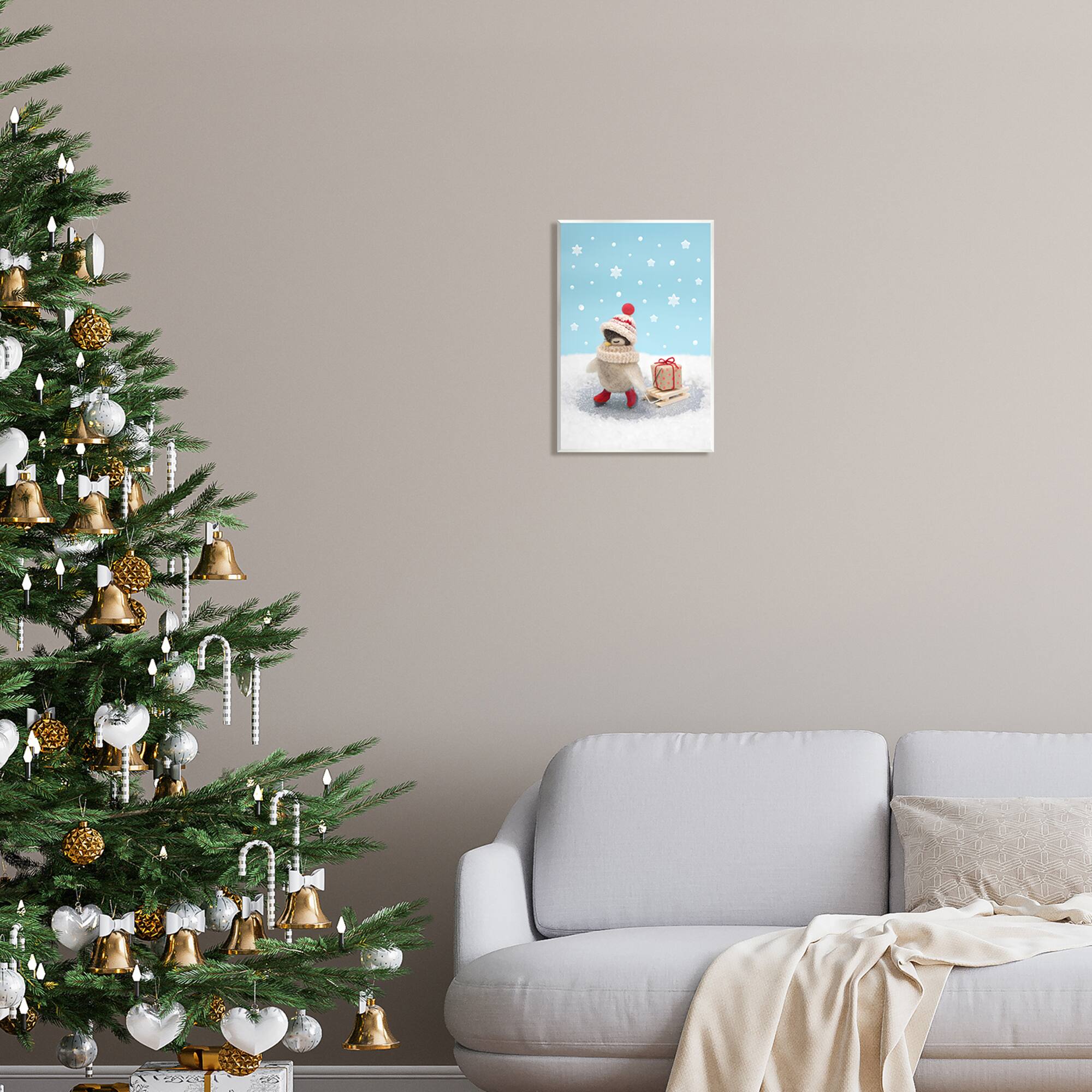 Stupell Industries Penguin Christmas Present Sled Wall Plaque Art